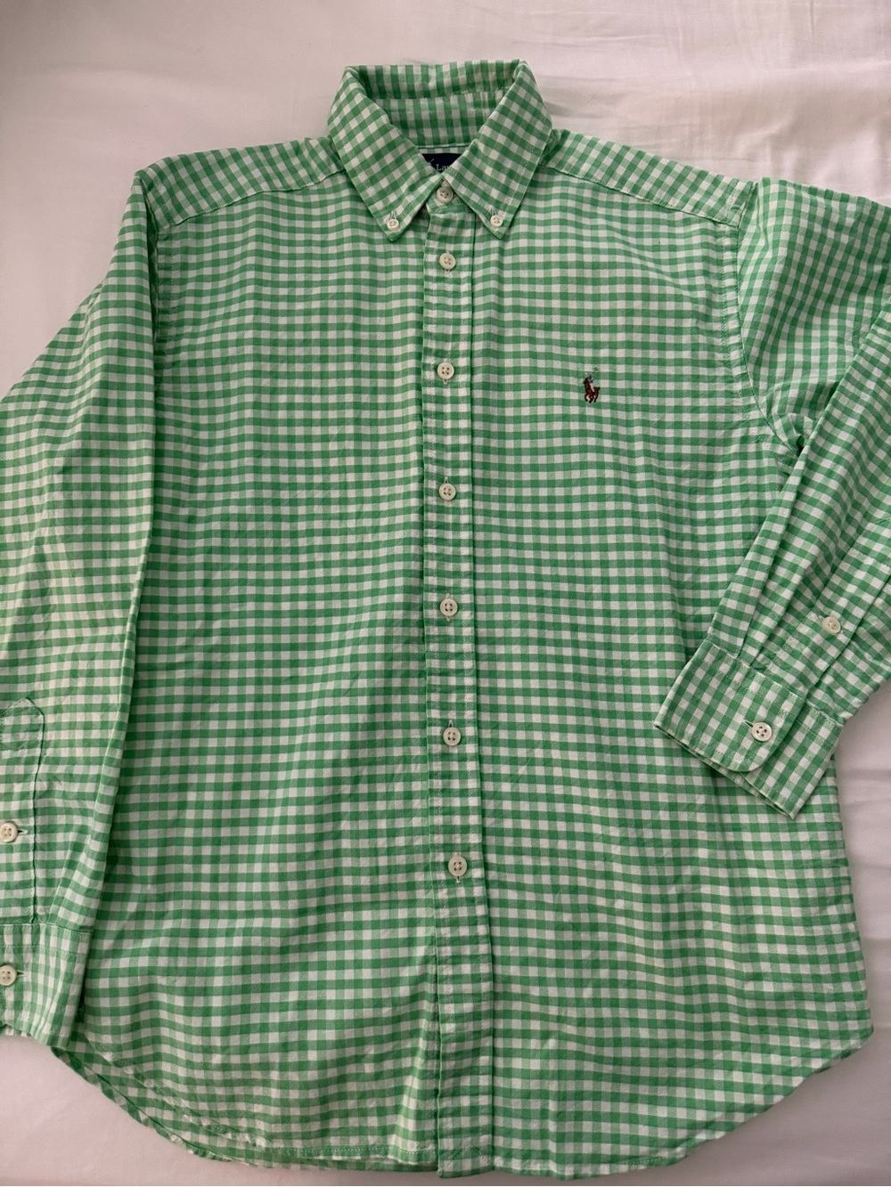 Ralph Lauren Green and White Gingham Button-Down Shirt